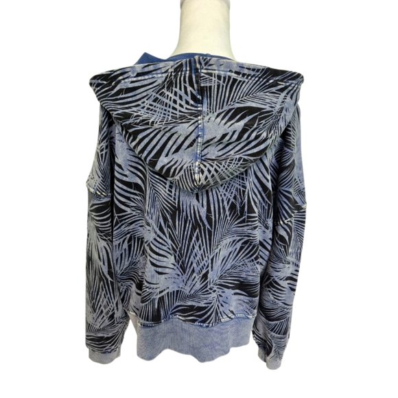 JoyLab Womens Blue Tropical Leaf Zip Front French Terry Hoodie W/pockets XL - Picture 4 of 7